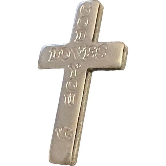 Vintage Catholic God Loves You Silver Tone Pocket Cross Medal 1.5" - Picture 4 of 6